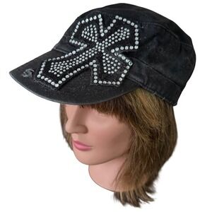 Vintage y2k Black distressed bling cross baseball cap Y2k‎ Baddie street wear